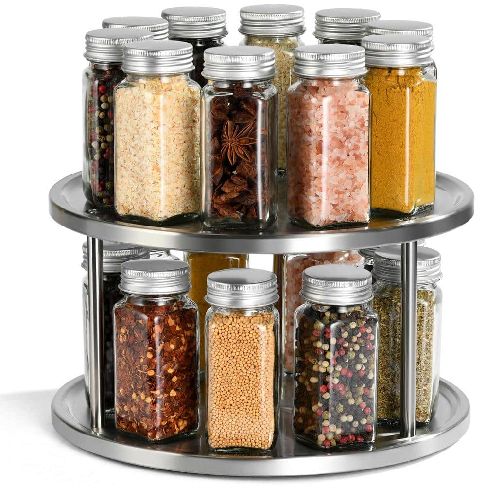 1pc Spice Jar Set Rack Glass Organizer Rotating Glass Seasoning