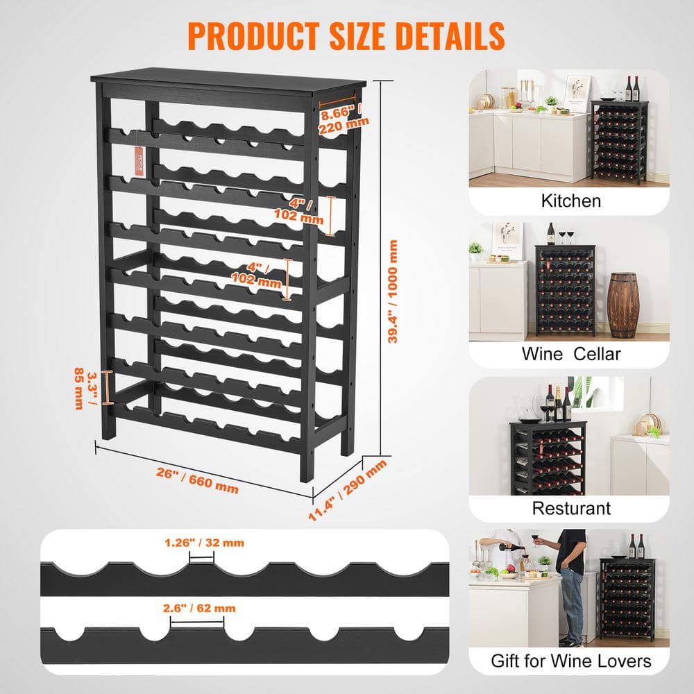 Black 42-Bottle Bamboo Wine Rack with Tabletop
