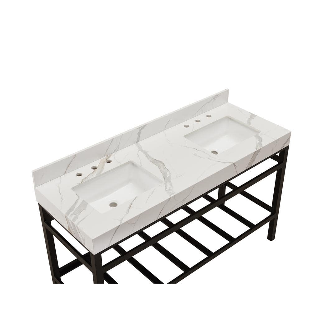 Calacatta White Composite Double Vanity Top with Sinks