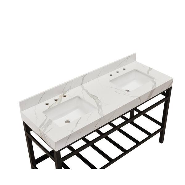 Altair Marseille 60 in. W x 22 in. D Composite Stone Vanity Top in Calacatta White Apron with White Rectangular Double Sinks - image 3