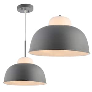 Simon 12 in. 1-Light Gray LED Pendant with Adjustable Metal/Glass