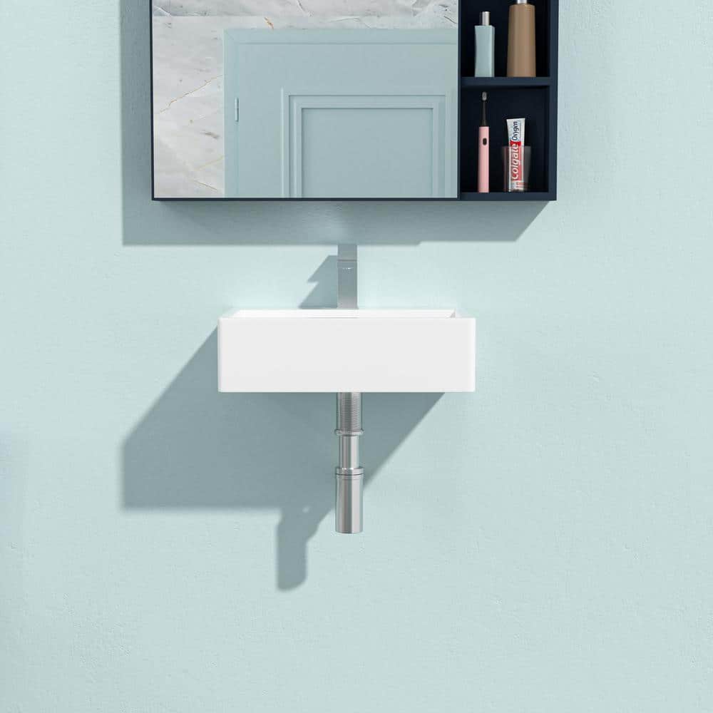 20.8" White Ceramic Rectangular Wall-Mounted Bathroom Sink