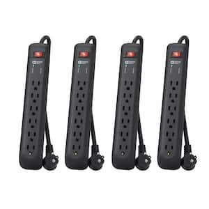 8 ft. 6-Outlet Surge Protector with 45-Degree Flat Angle Plug, Black (4-Pack)