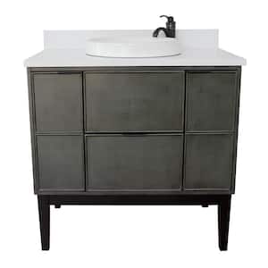 Scandi II 37 in. W x 22 in. D Bath Vanity in Gray with Quartz Vanity Top in White with White Round Basin
