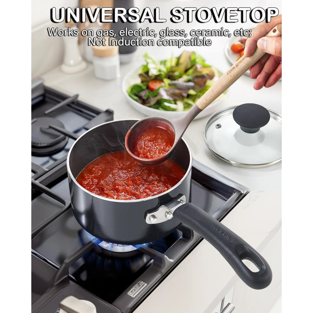 3 Quart Black Aluminum Non-stick Saucier with Glass Lid