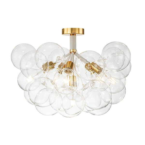 HUOKU Neuvy 20.9 in. W 3-Light Brush Gold Semi-Flush Mount