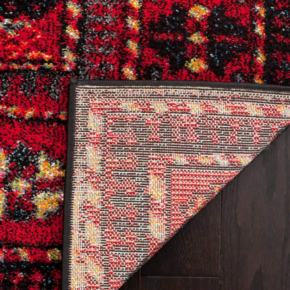 Vintage Red and Multi Synthetic Square Area Rug, 8'x8'