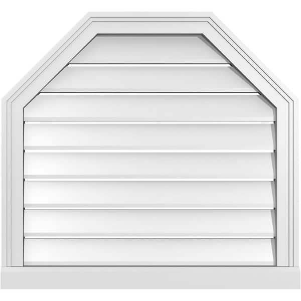 Ekena Millwork 28" x 26" Octagonal Top Surface Mount PVC Gable Vent: Functional with Brickmould Sill Frame
