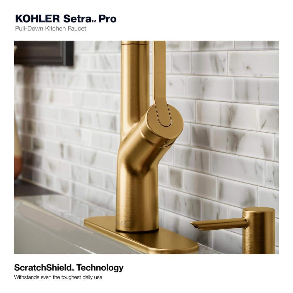 Vibrant Brushed Moderne Brass Single-Handle Kitchen Faucet with Soap Dispenser