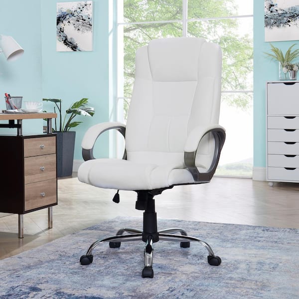 HOMESTOCK White High Back Executive Premium Faux Leather Office