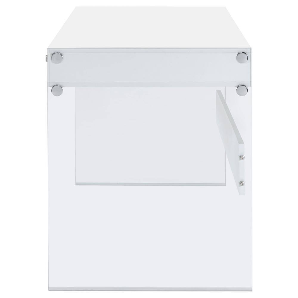 Contemporary Glossy White Home Office Desk with Tempered Glass Supports