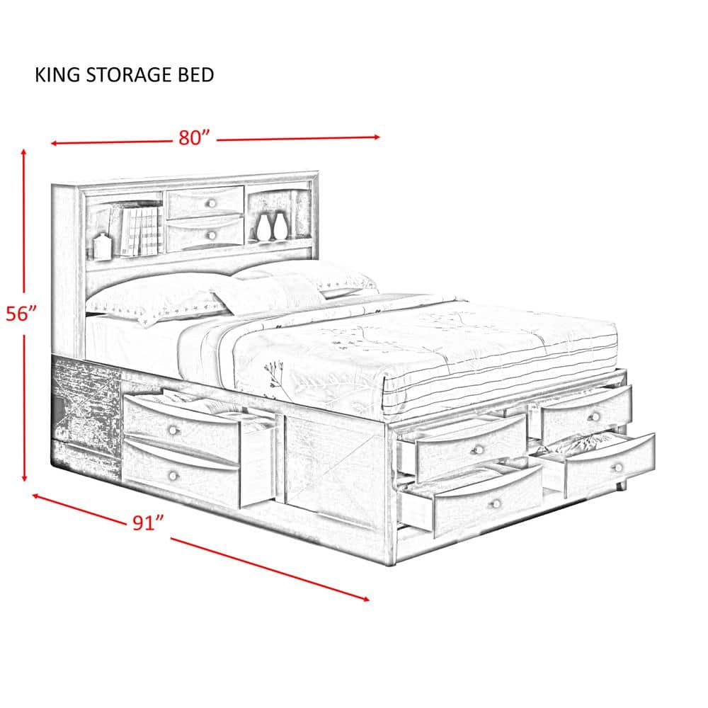 Transitional King Oak Bookcase Bed with Ample Storage in Mahogany