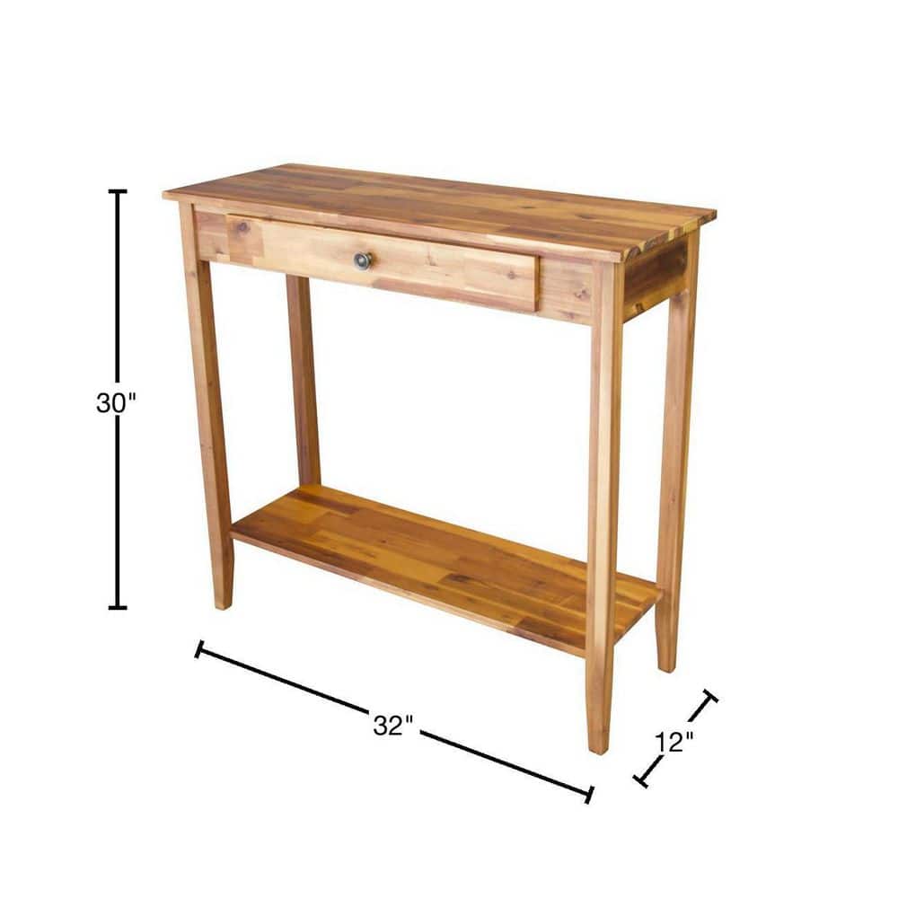 Natural Acacia Wood Console Table with Drawer and Shelf