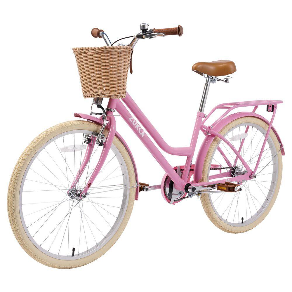 24 in. Bicycle w/ Steel Frame-Fashion Bike for Ages 10 Plus Adjustable Saddle, Front V-Brake, Anti-Skid Tires and Basket price history on PriceWatchPro
