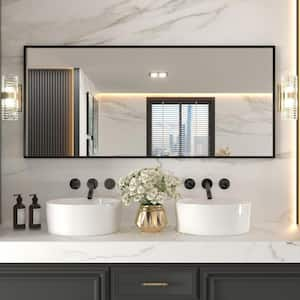 72 in. W x 32 in. H Rectangular Framed French Cleat Wall Mounted Tempered Glass Bathroom Vanity Mirror in Matte Black