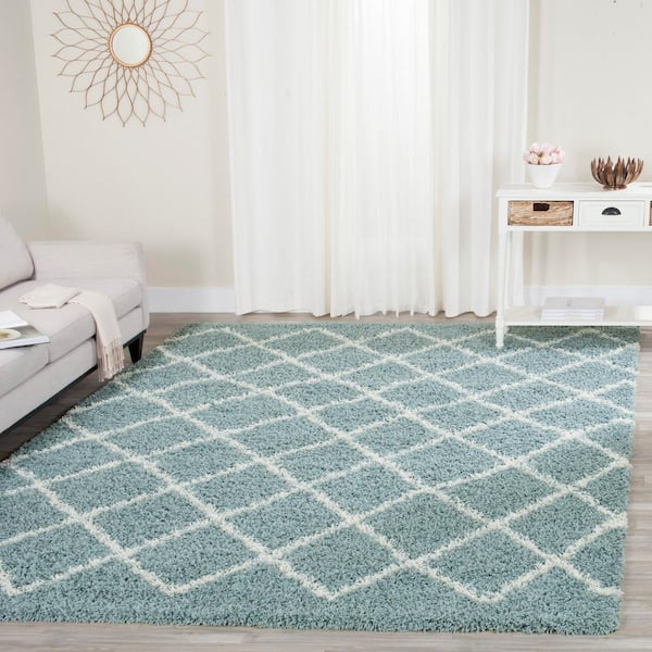 Dallas Shag Seafoam/Ivory 9 ft. x 12 ft. Geometric Area Rug