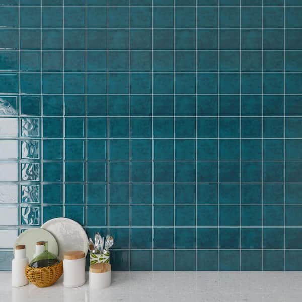 Giorbello Spanish NOA Ceramic 8"x 8"x 8mm Wall Tile Case - Dark Teal (25 PCS, 11 Sq. Ft.)