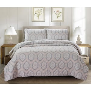 Haven 3-piece Gray Microfiber Full/Queen Quilt Set