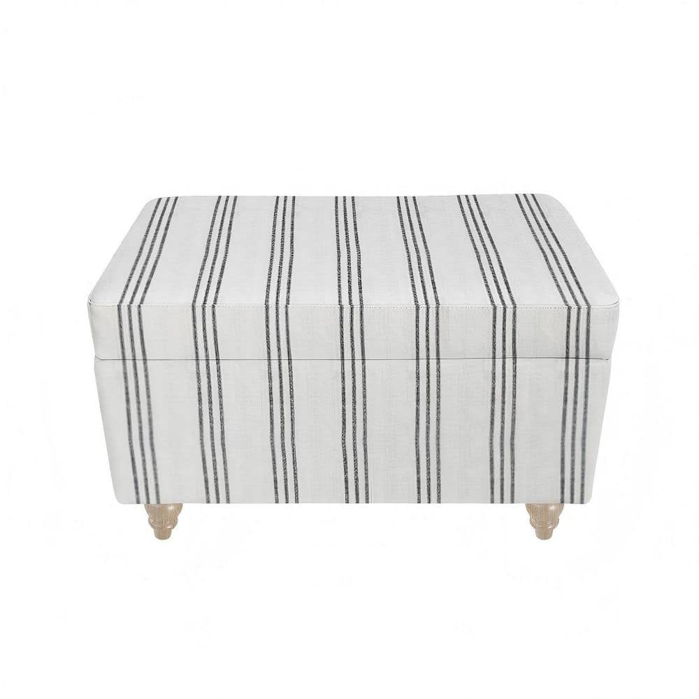 Mercury Navy Blue Stripe Fabric Storage Ottoman with Hidden Storage and Solid Wood Legs price history on PriceWatchPro