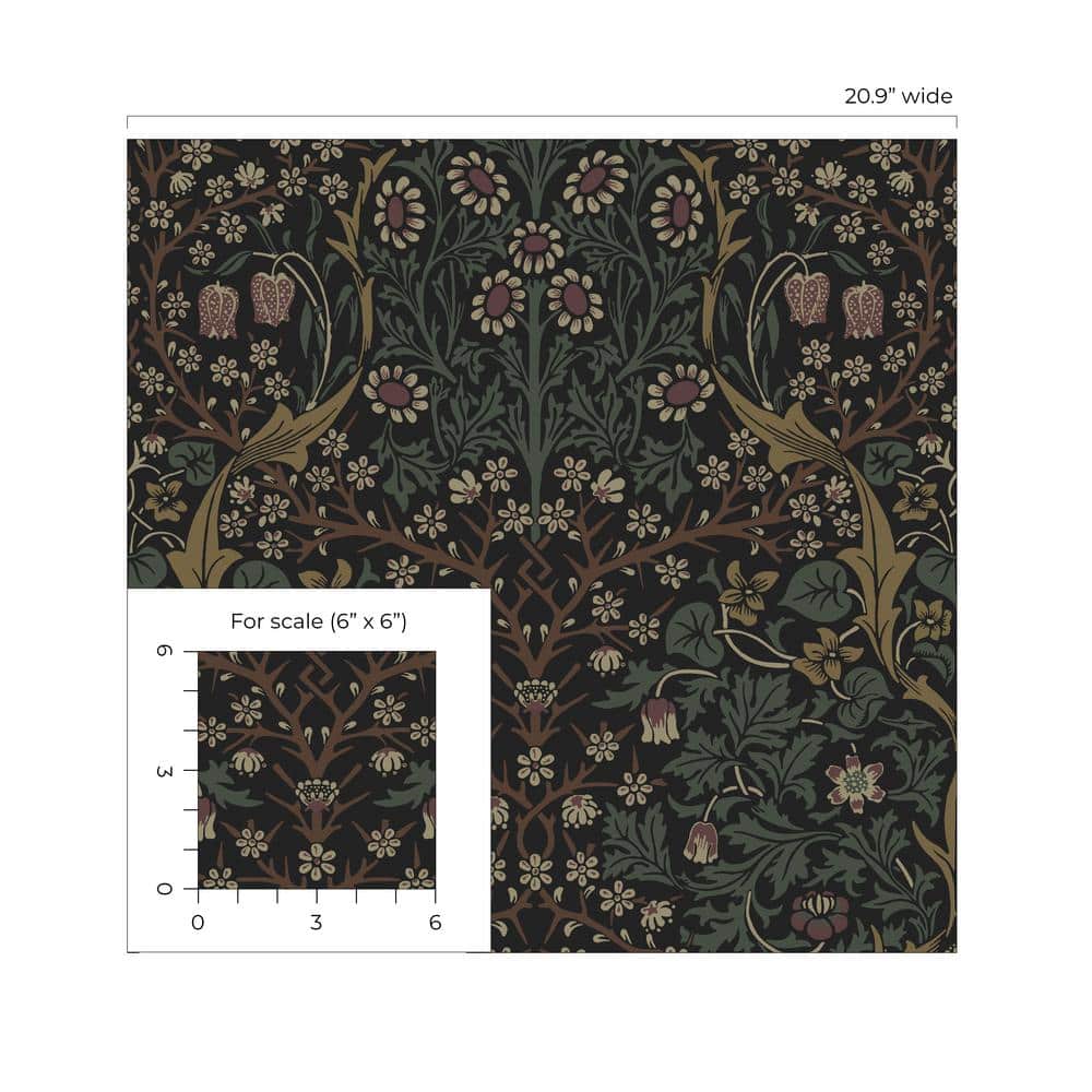 Victorian Garden Floral Matte Black and Gold Pre-pasted Wallpaper