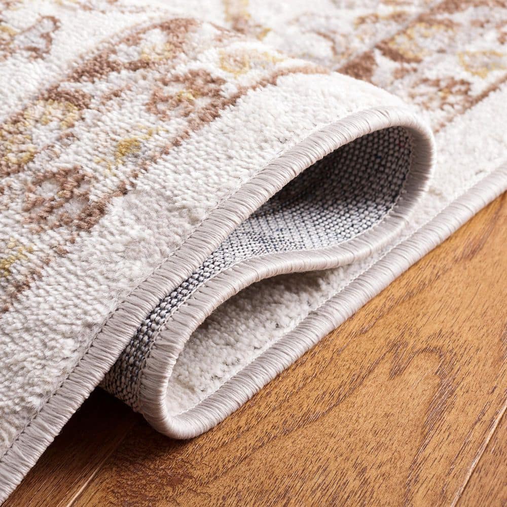 Light Blue and Beige Square Oriental Synthetic Rug
