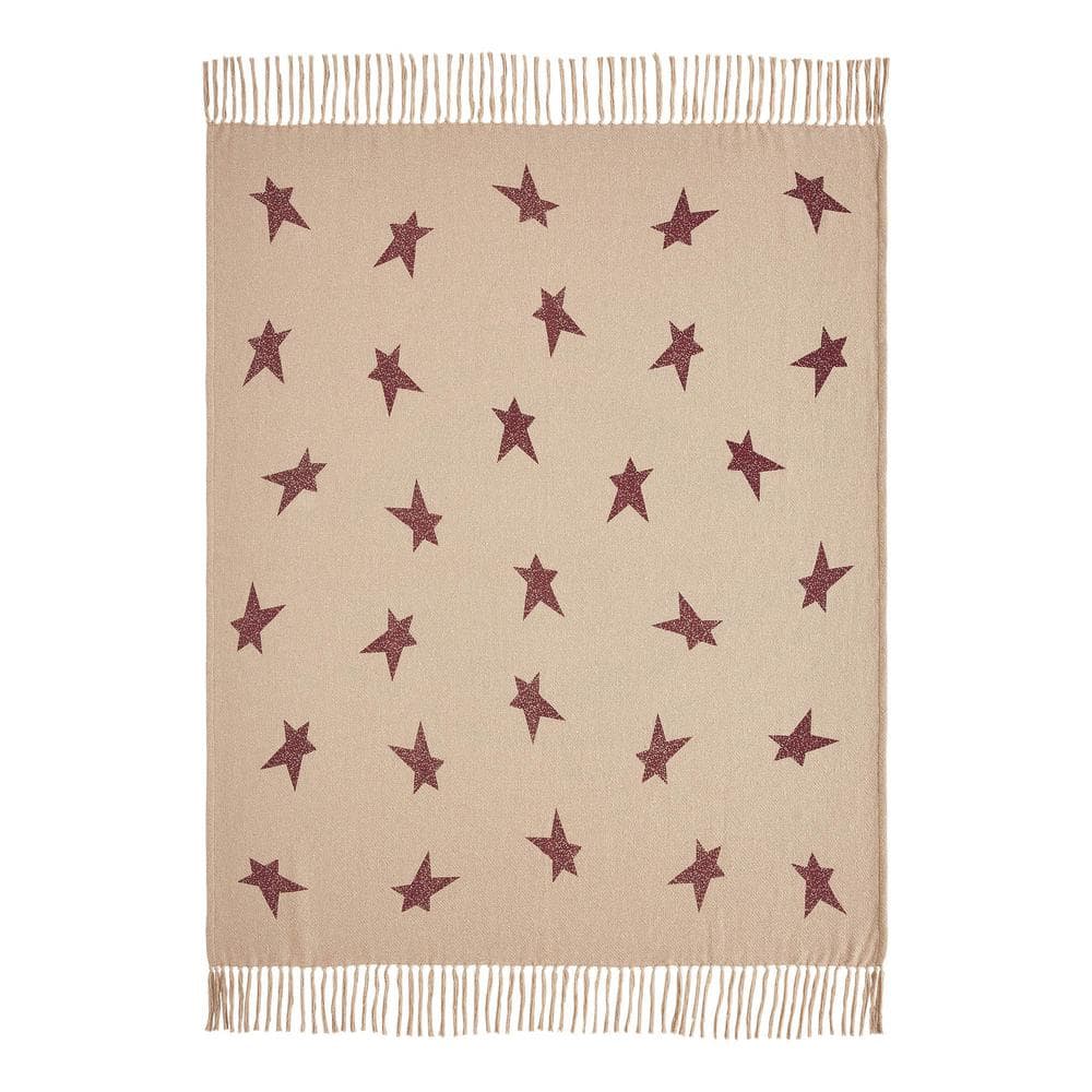Star of Wonder Tan and Burgundy Cotton Woven Throw Blanket 50x60