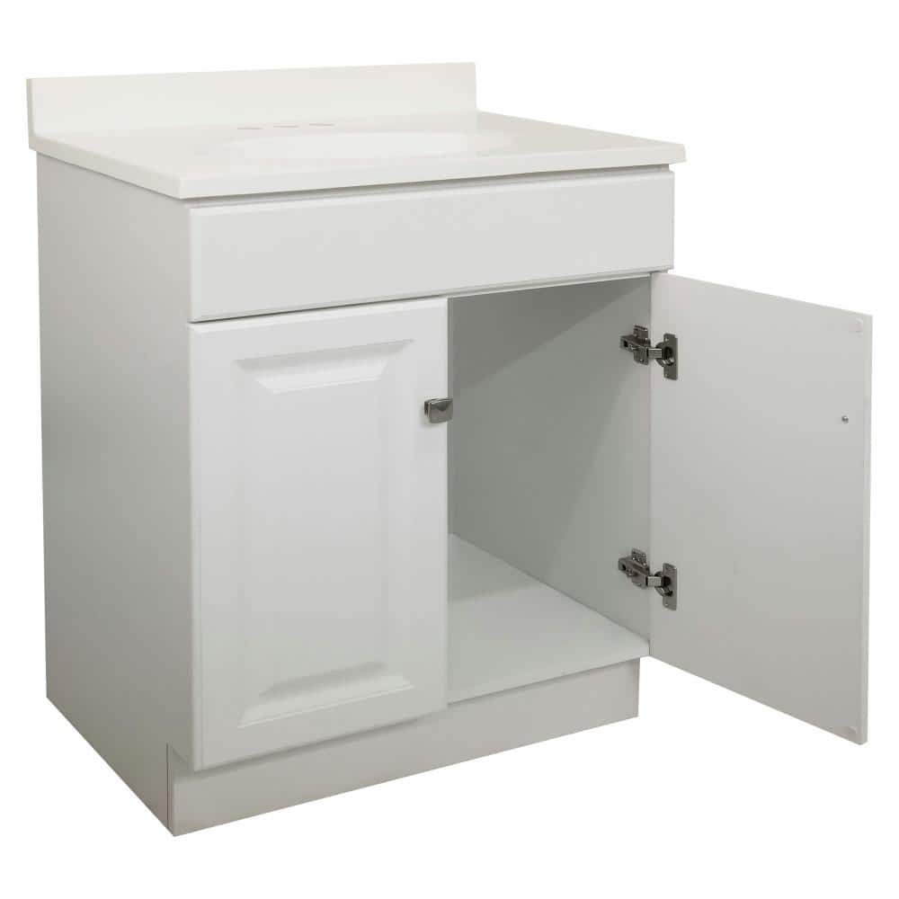 Wyndham 31-Inch White Freestanding Bathroom Vanity with Marble Top