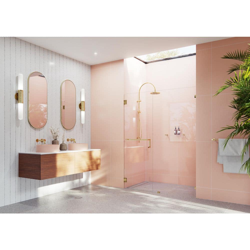 Umbra 55.75 in. W x 78 in. H Wall Hinged Frameless Towel Bar Shower Door in Polished Brass with Clear Glass price history on PriceWatchPro