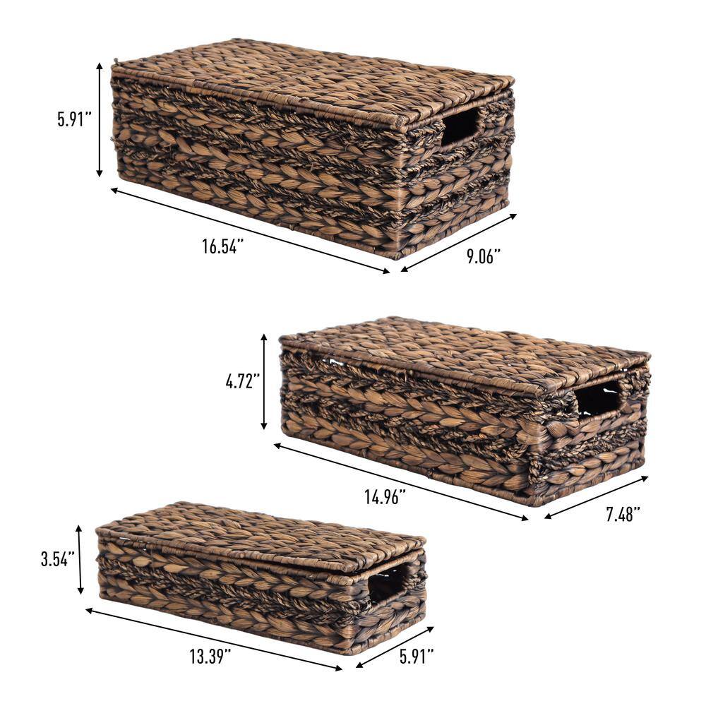 Brown Handwoven Seagrass Rectangular Storage Baskets Set of 3