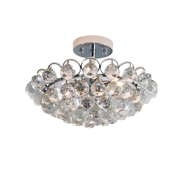Sonoma 15.4 in. 4-Light Chrome Semi-Flush Mount Ceiling Light With Crystal Accents