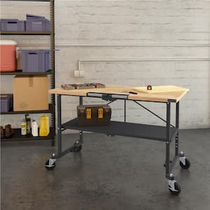 Smartfold 2.9 ft. Butcher Block Top with Locking Casters Portable Workbench/Folding Utility Table