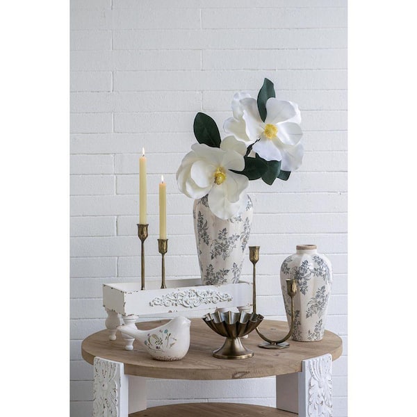 12 in. Vintage European Pottery White Ceramic Cylinder Decorative