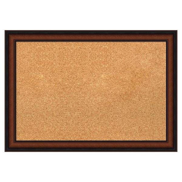 Amanti Art Cyprus Walnut Narrow Wood Framed Natural Corkboard 27 in. x 19 in. Bulletin Board Memo Board