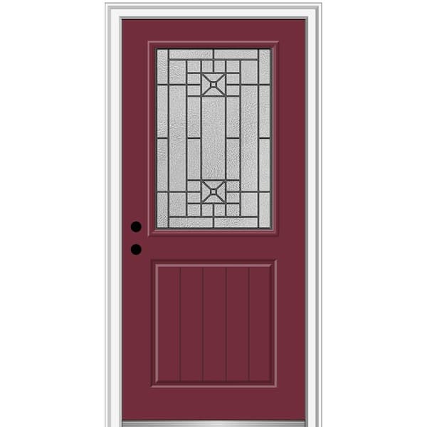 MMI Door 36 in. x 80 in. Courtyard Right-Hand 1/2 Lite Decorative Painted Fiberglass Smooth Prehung Front Door, 4-9/16 in. Frame