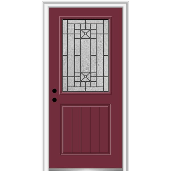 MMI DOOR 36 in. x 80 in. Courtyard Right-Hand 1/2-Lite Decorative Painted Fiberglass Smooth Prehung Front Door, 6-9/16 in. Frame