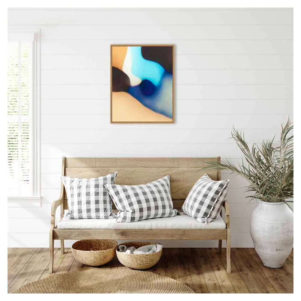 Interlocking Colors VIII Blue and Beige Abstract Canvas Art with Maple Frame