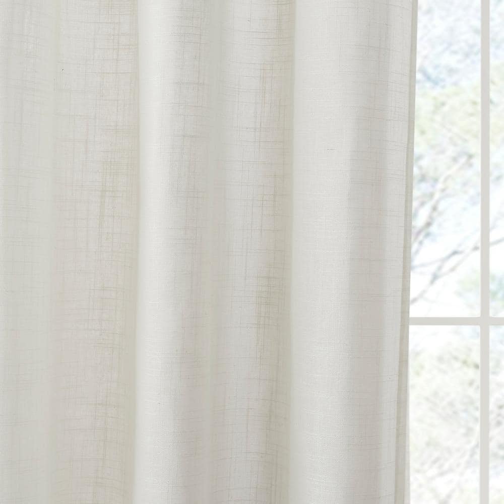 White Linen Blend Light Filtering Curtain Panel Pair