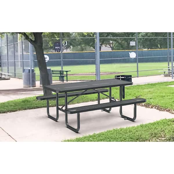 Unbranded 72 in. Rectangular Outdoor Steel Picnic Table Seats 6 People with Umbrella Hole in Green