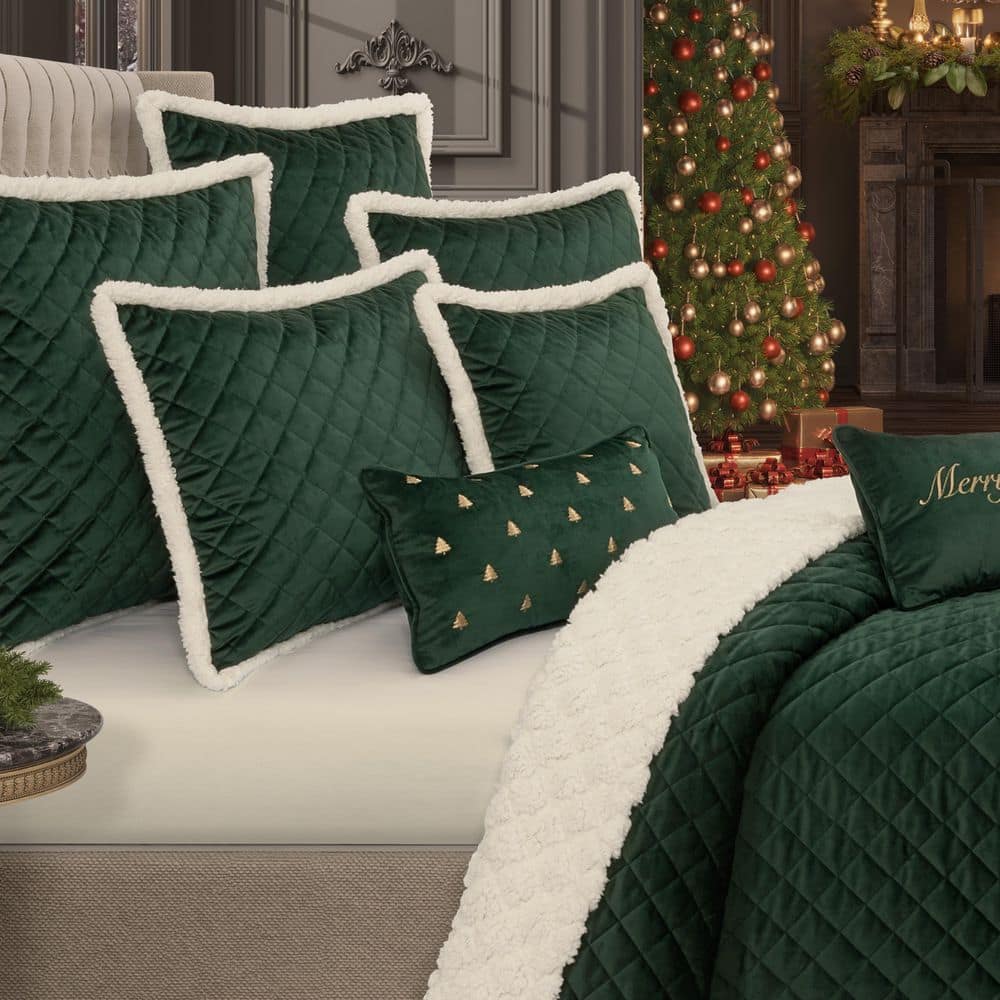 Evergreen King Velvet Reversible Quilt Set with Sherpa