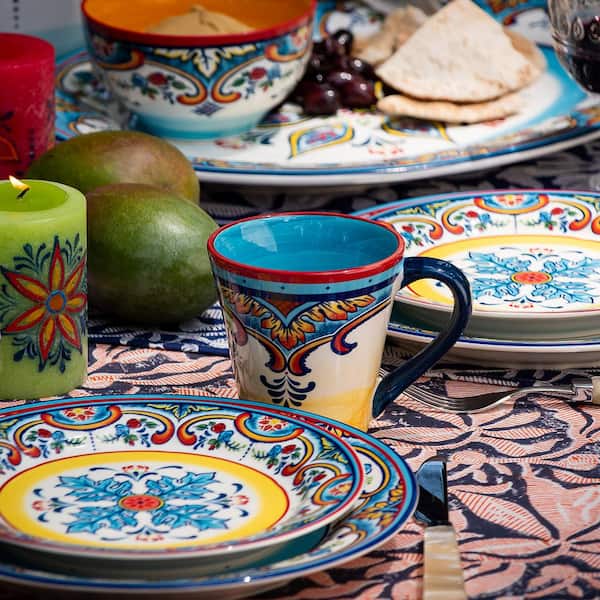 Spanish Floral Design Multicolor Assorted Sizes Euro Ceramica Zanzibar Collection Vibrant Ceramic Mixing Bowls 3 Piece Set 