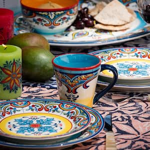 Zanzibar 32-Piece Patterned Multicolor/Spanish Floral Design Ceramic (Service for 8)