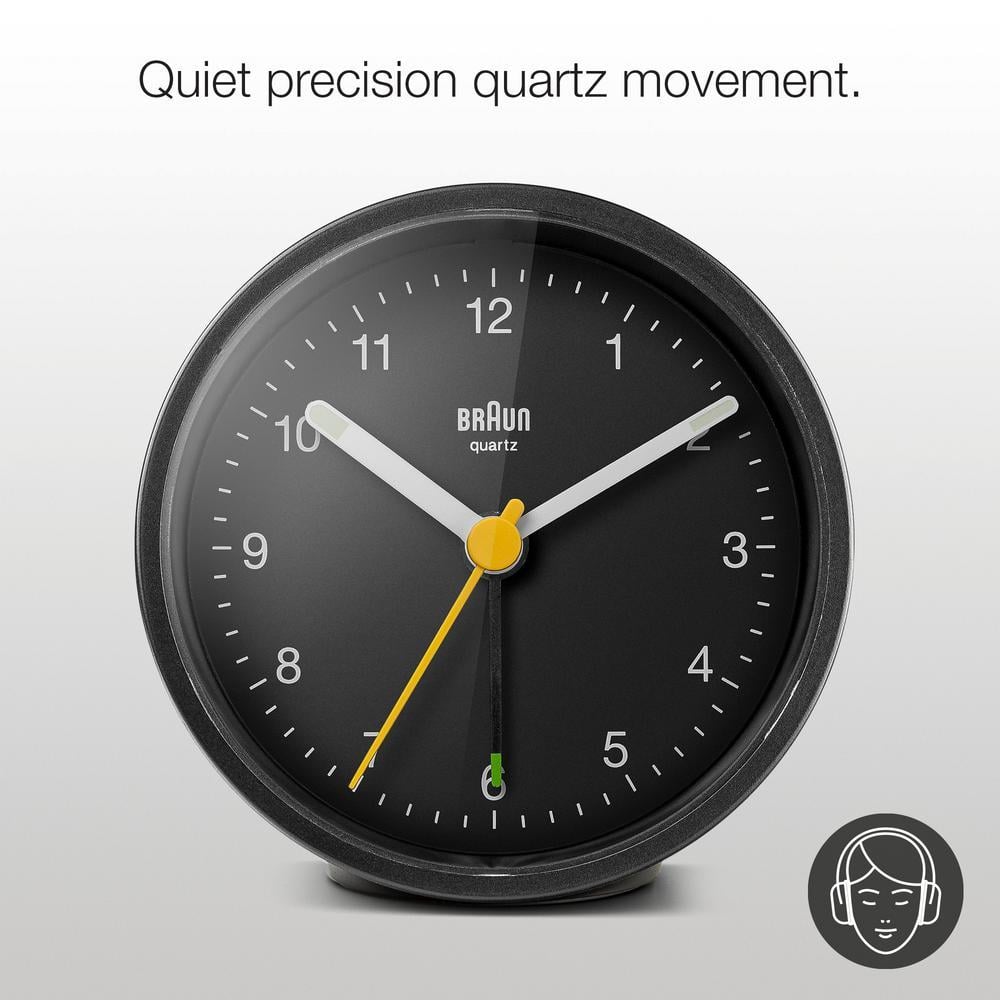 Braun Timeless Black Analogue Alarm Clock with Snooze, Light and
