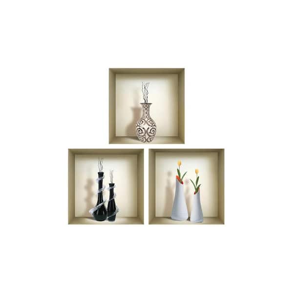 MI ALMA Multi-Color 3D Design Niche Wall Decal-Set of 3 Easy To Apply, Stunning Decorative Stickers For Home and Office