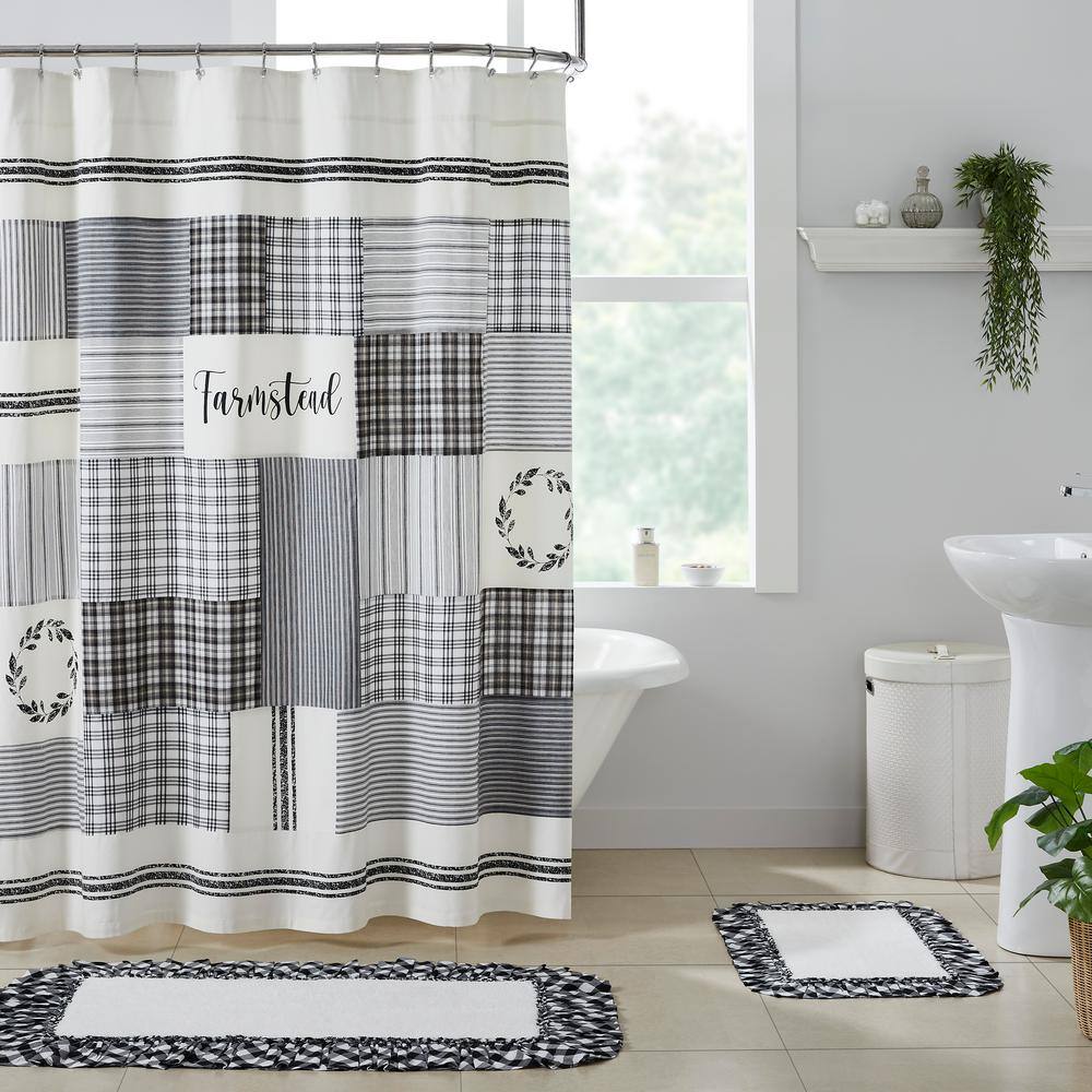 Sawyer Mill Black Stenciled Patchwork Cotton Shower Curtain 72x72