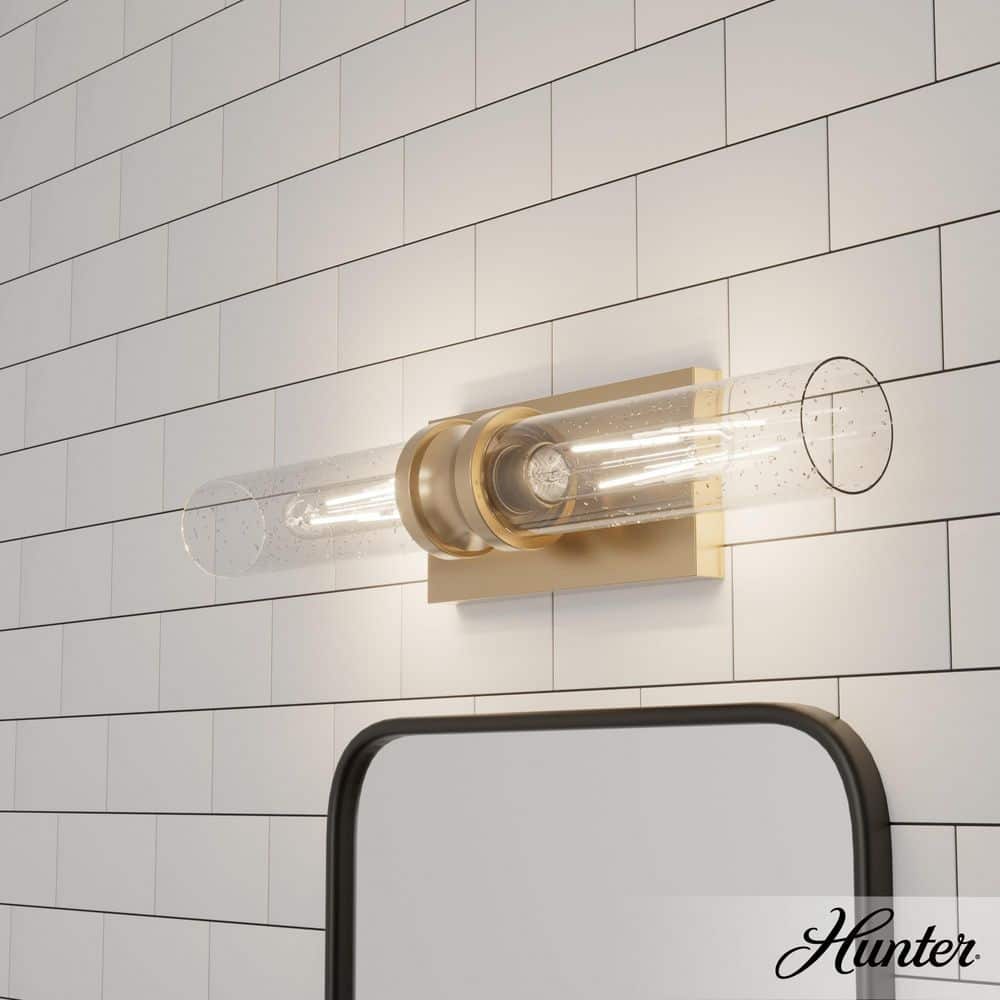 Lenlock 22" Gold Vanity Light with Clear Seeded Glass Shades