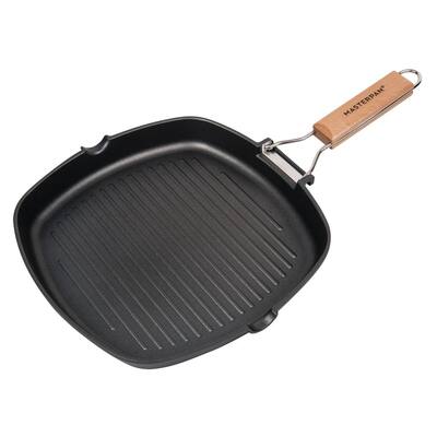 11 in. Cast Aluminum Nonstick Grill Pan in Black with Pour Spout