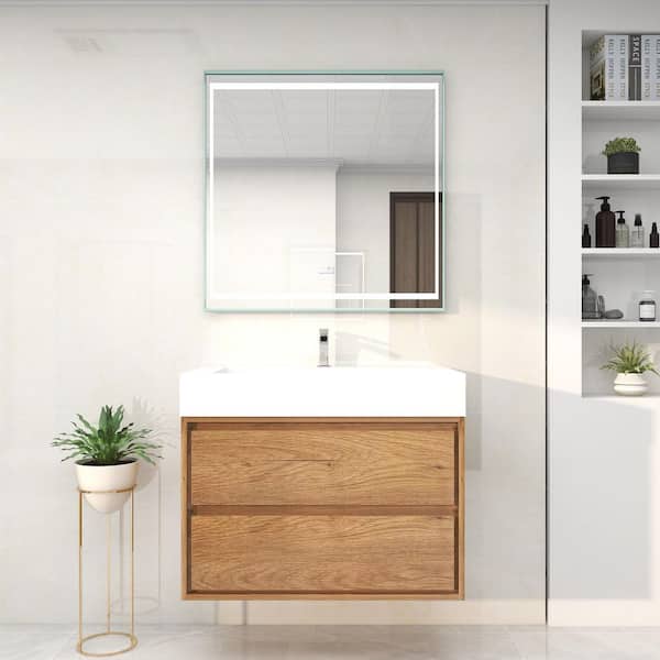 BV Better Vanity Saggie 36 in. W. x 20 in. D x 28 in. H Single Sink Floating Bath Vanity in Teak Oak with White Acrylic Top