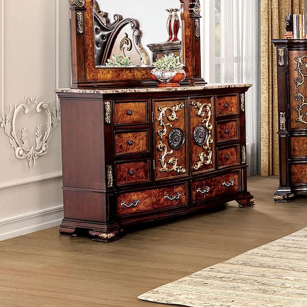 Furniture of America Gurando Dark Cherry and Oak 8-Drawer 64.5 in. Dresser