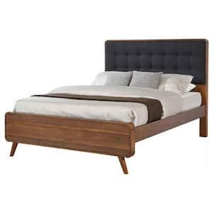 Robyn Brown Wood Frame Queen Platform Bed with Upholstered Headboard