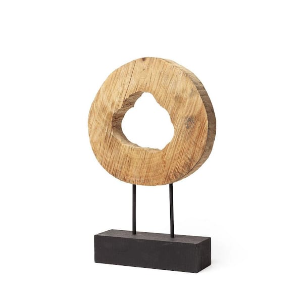 HomeRoots 19 in. Brown Petite Natural Wood Disc Sculpture
